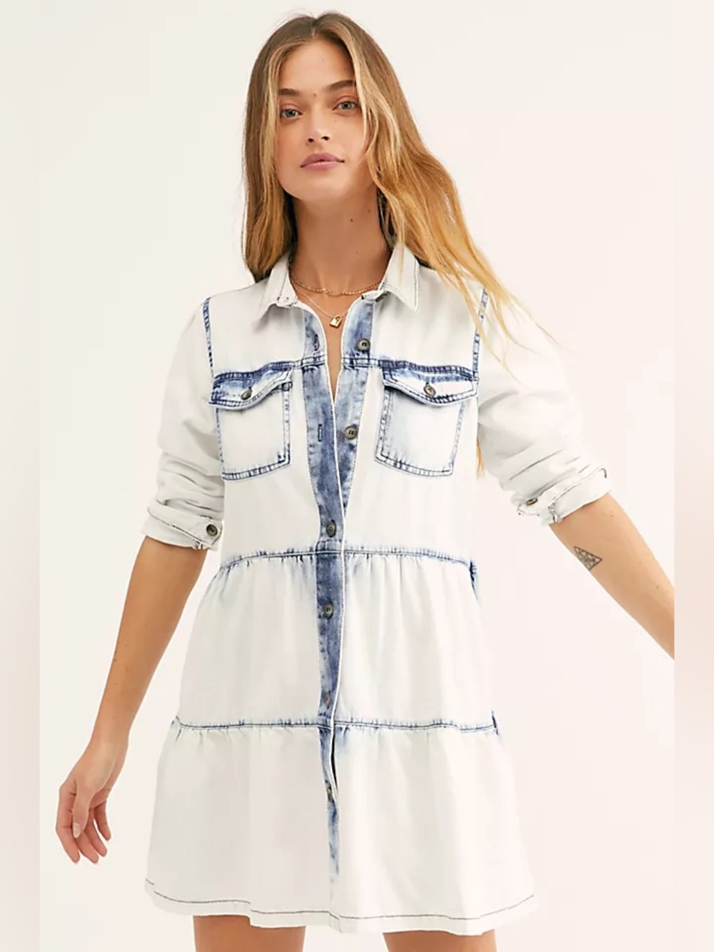 Free People Nicole Denim Shirtdress | M